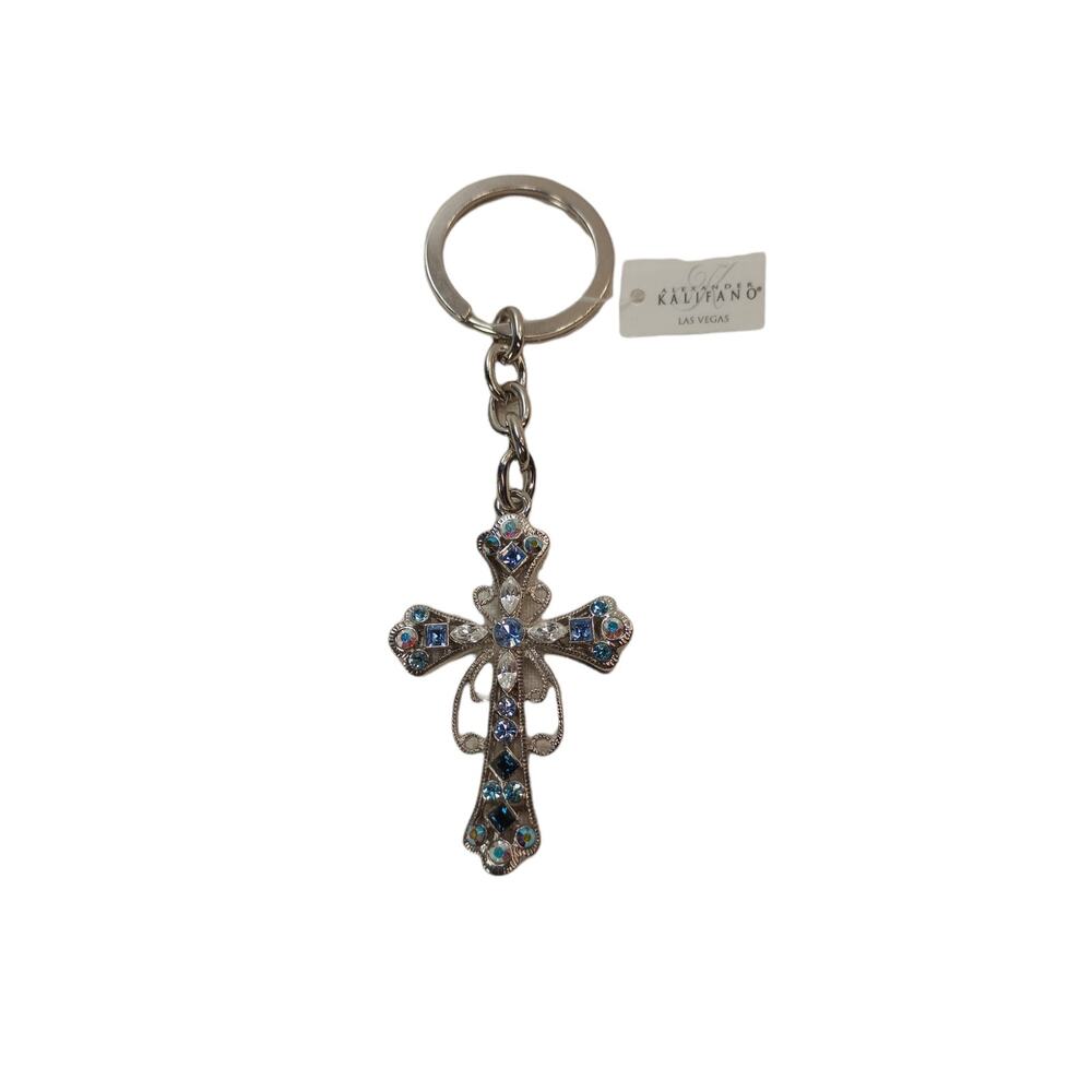 Alexander Kalifano Sapphire Cross Keychain Swarovski Crystals